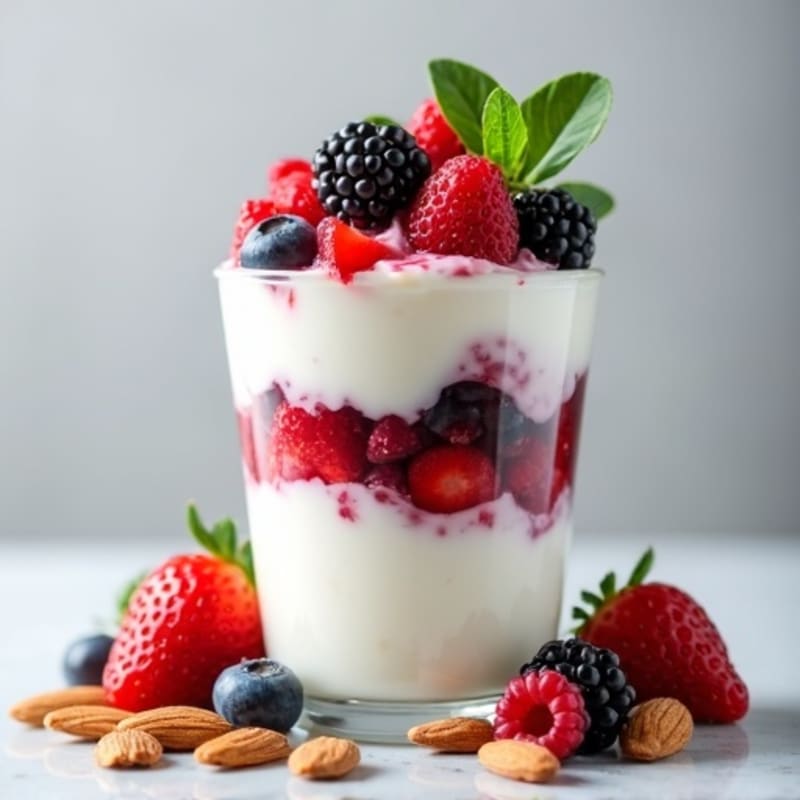 Greek Yogurt Protein Parfait with Mixed Berries and Almonds