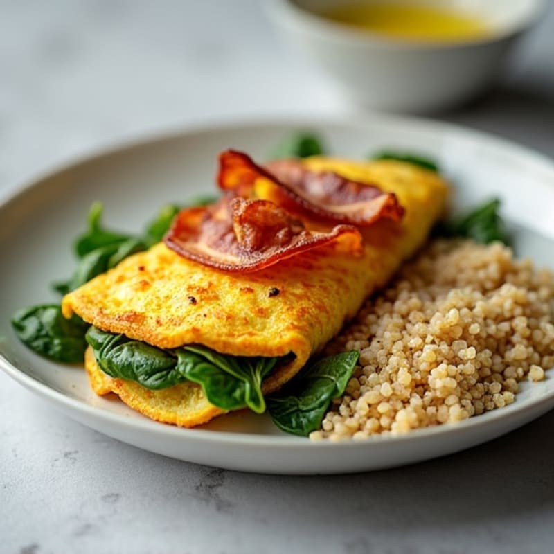 Crispy Egg White Omelette with Turkey Bacon and Spinach