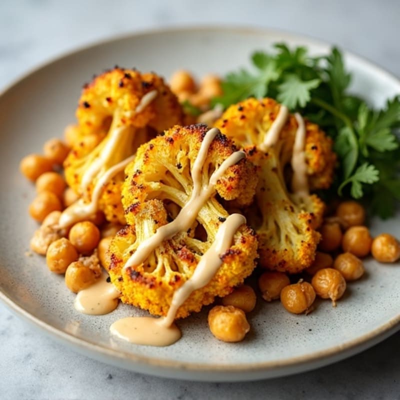 Crispy Turmeric Cauliflower Steaks with Tahini Drizzle