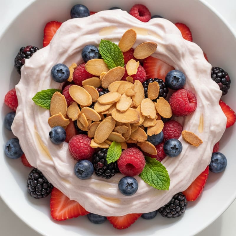 Greek Yogurt Protein Parfait with Mixed Berries and Almonds