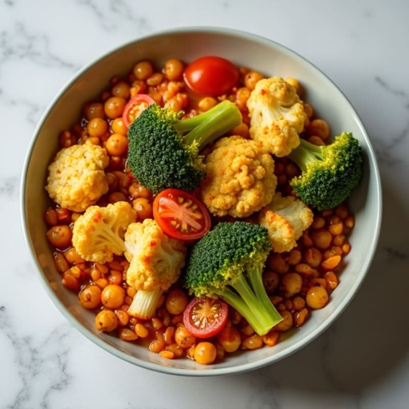Creamy Red Lentil Curry with Roasted Vegetables