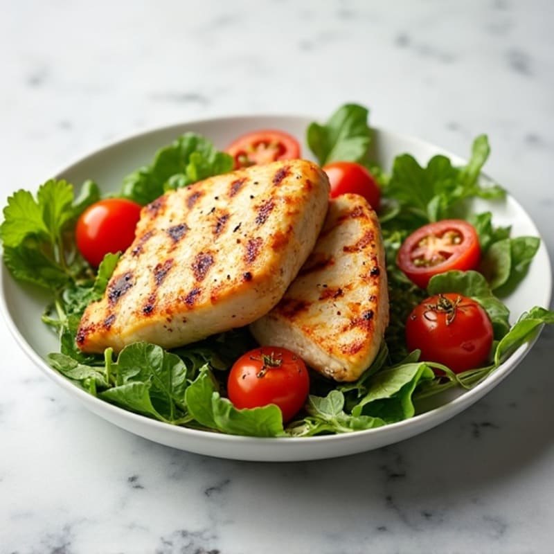 Grilled Chicken Breast over Mixed Greens with Cherry Tomatoes
