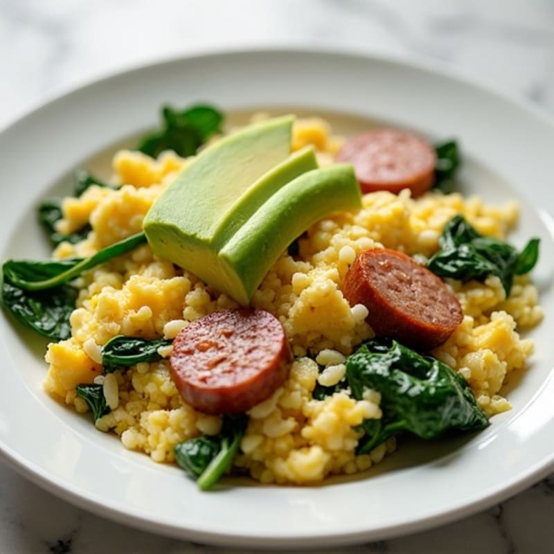 Egg White and Spinach Scramble with Turkey Sausage