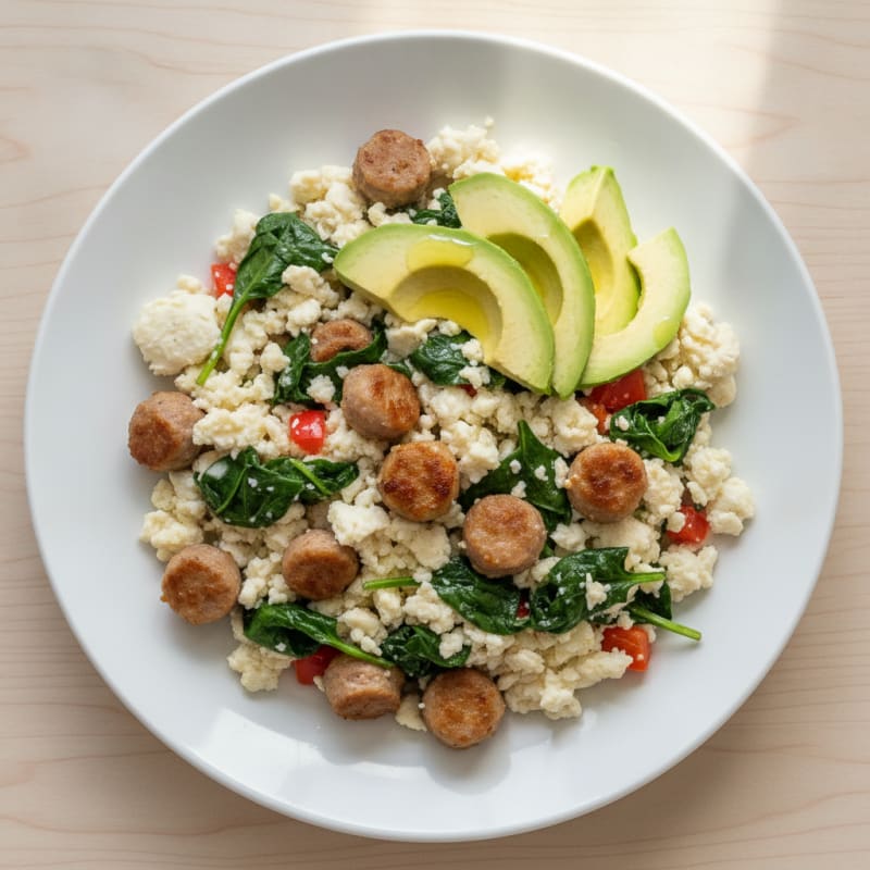 Egg White Scramble with Turkey Sausage and Spinach