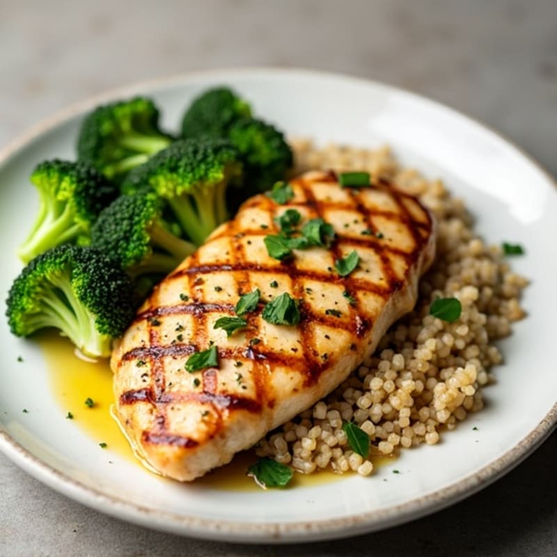 Grilled Chicken Breast with Quinoa and Steamed Broccoli
