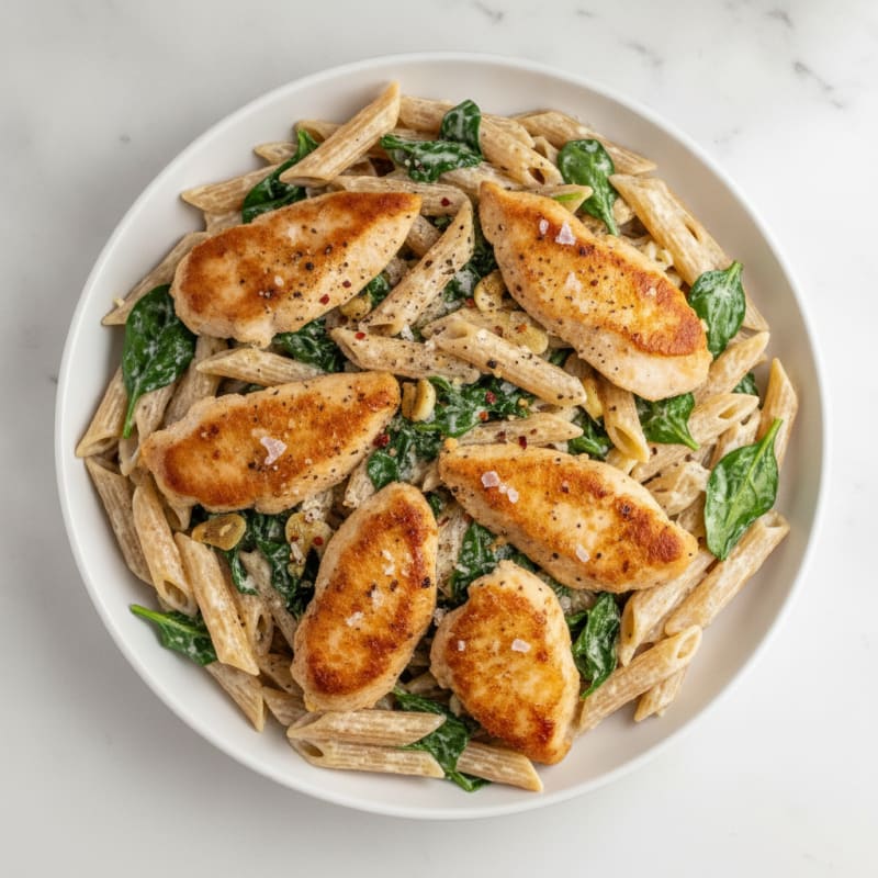 Creamy Garlic Chicken and Spinach Pasta