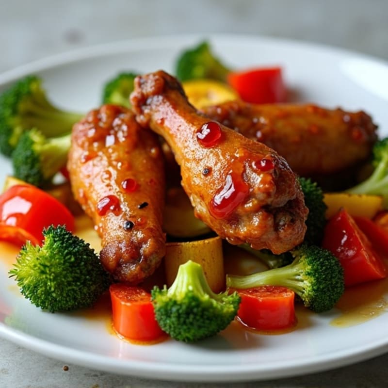 Sticky Honey-Garlic Roasted Chicken Wings with Roasted Vegetables