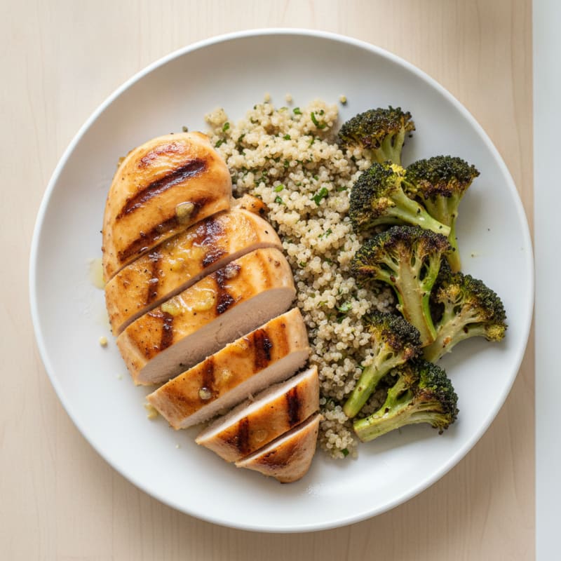 Grilled Chicken Breast with Quinoa and Roasted Broccoli
