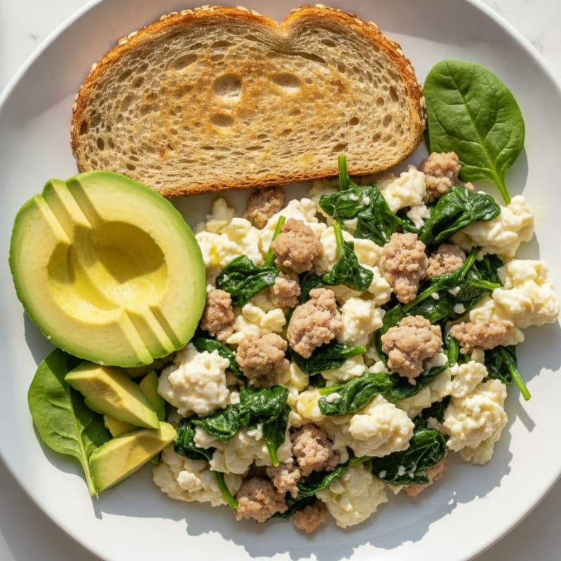 Egg White and Turkey Sausage Scramble with Spinach