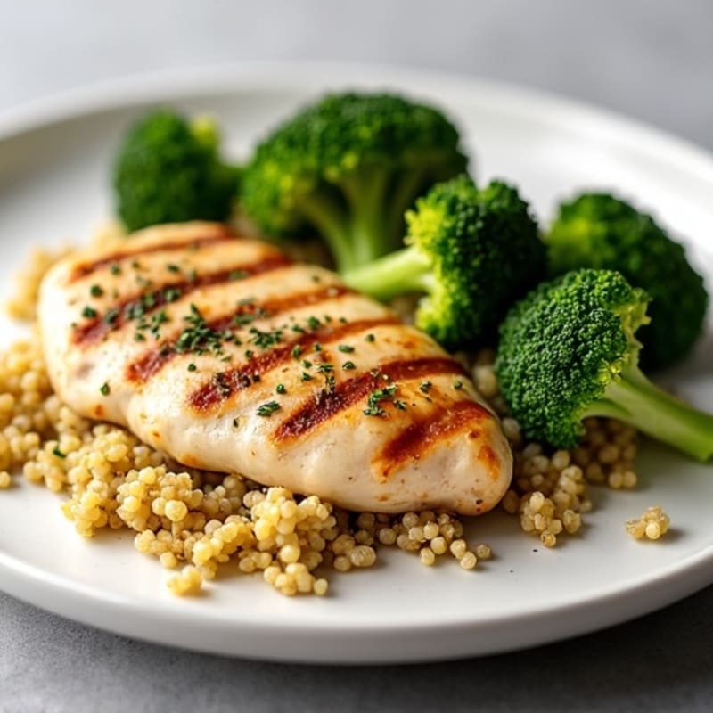 Grilled Chicken Breast with Quinoa and Roasted Broccoli