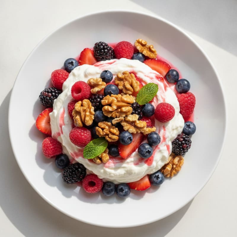 Greek Yogurt Protein Mousse with Mixed Berries