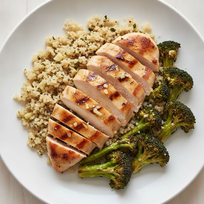 Grilled Chicken Breast with Quinoa and Roasted Broccoli