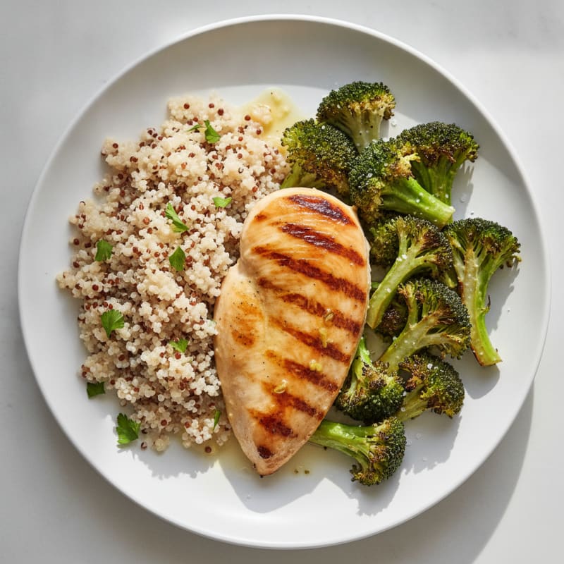 Grilled Chicken Breast with Quinoa and Roasted Broccoli