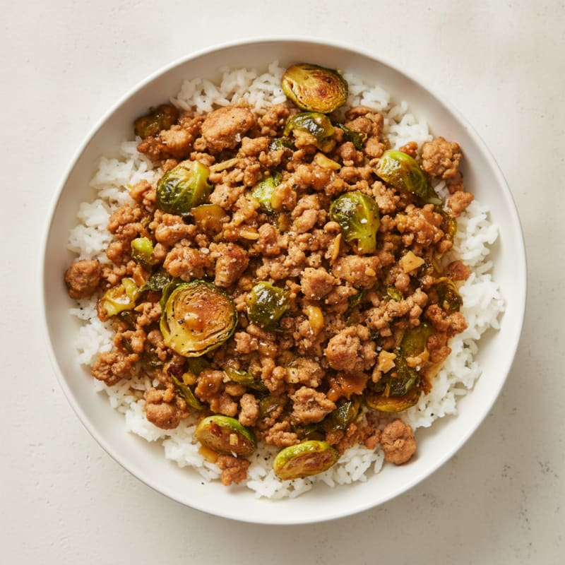 Ground Turkey and Brussels Sprout Rice Bowl