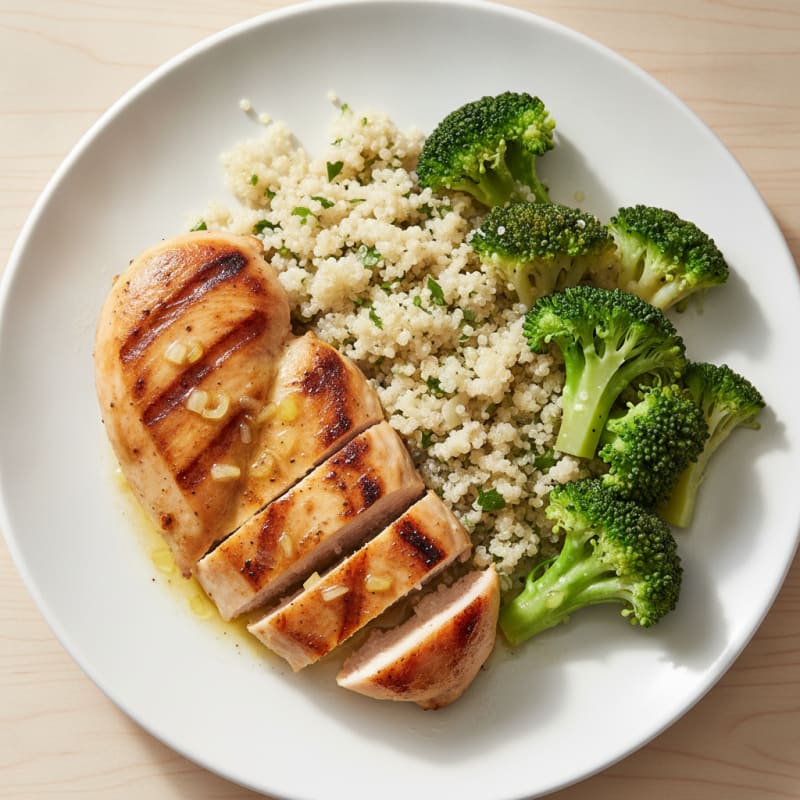 Seared Chicken Breast with Steamed Broccoli and Quinoa