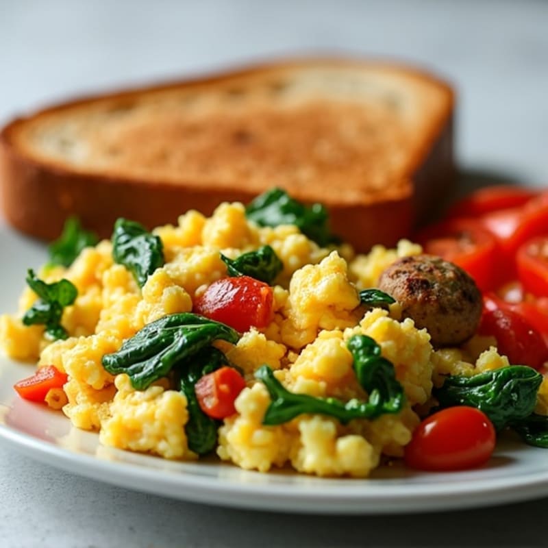 Egg White Scramble with Turkey Sausage and Spinach