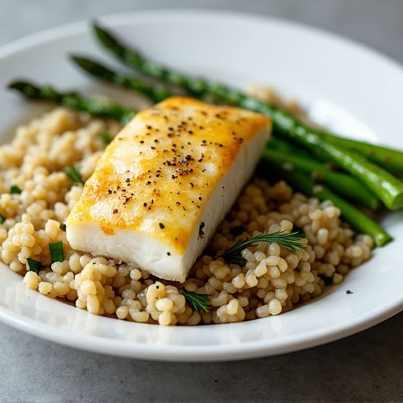 Baked Cod with Herb Rice and Roasted Asparagus