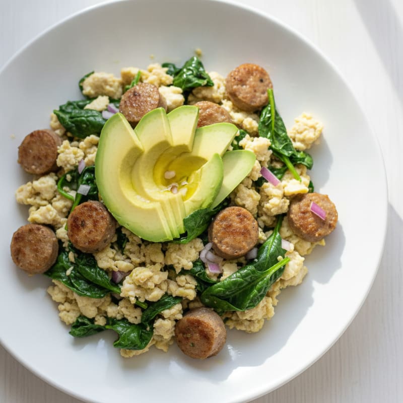 Egg White and Turkey Sausage Scramble with Spinach