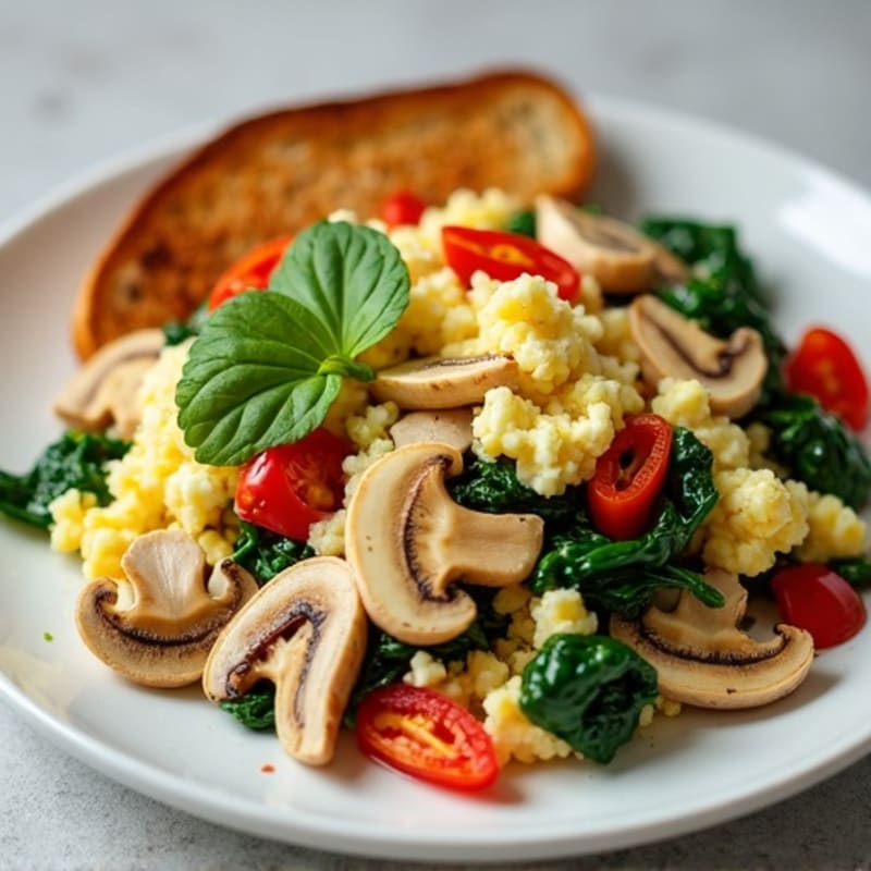 Egg White and Cottage Cheese Scramble with Spinach and Roasted Turkey