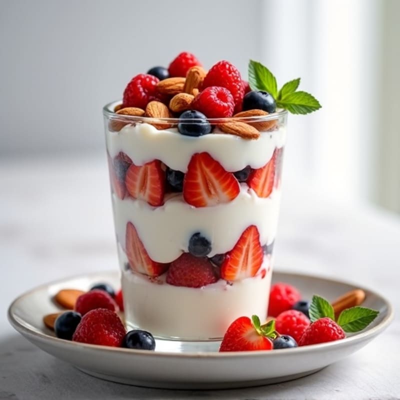 Greek Yogurt Parfait with Mixed Berries and Almonds