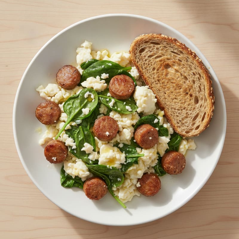 Egg White and Spinach Scramble with Turkey Sausage