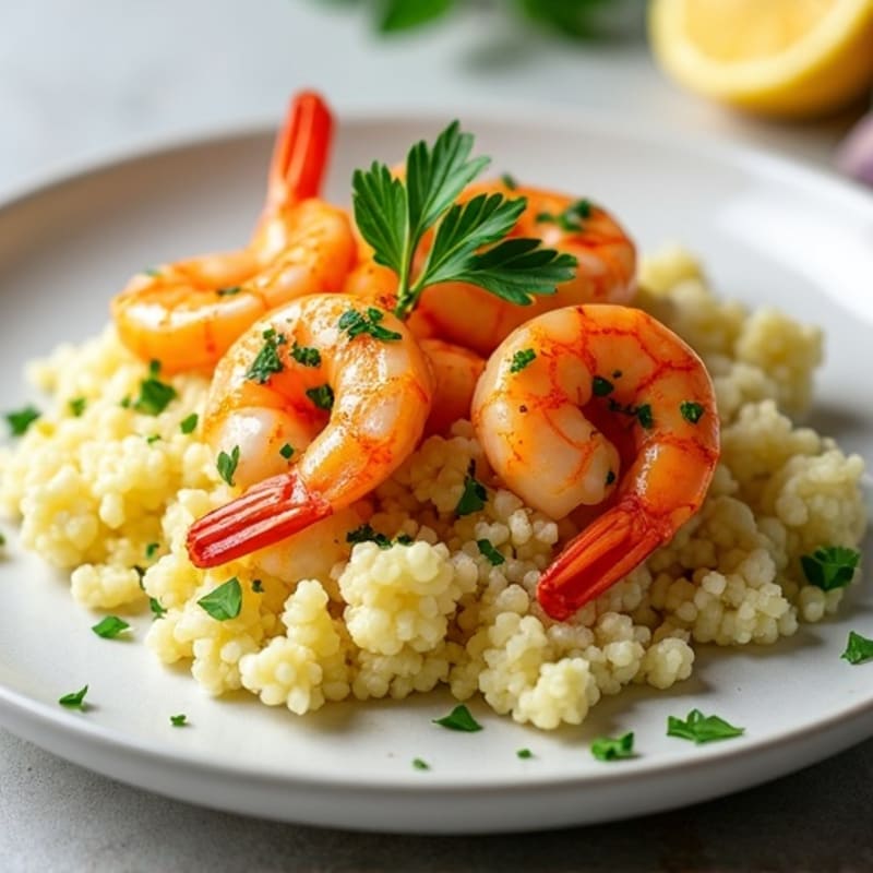 Garlic-Lemon Pan Seared Prawns with Herb Cauliflower Rice