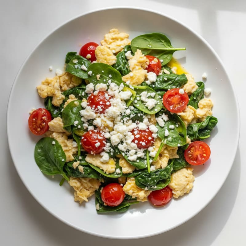 Egg White Spinach Scramble with Cherry Tomatoes
