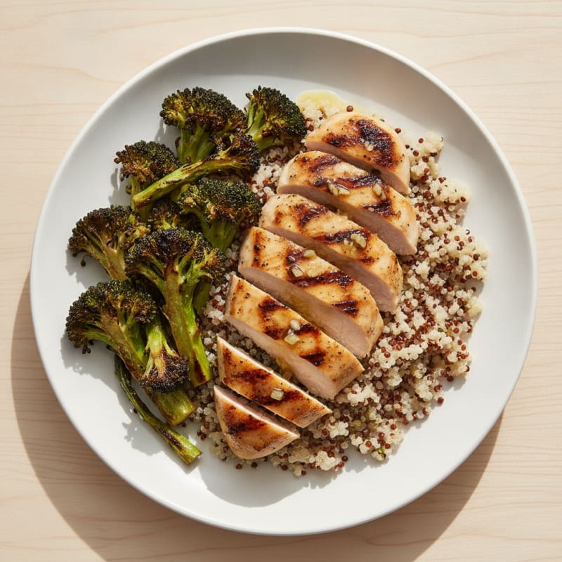 Grilled Chicken Breast with Quinoa and Roasted Broccoli