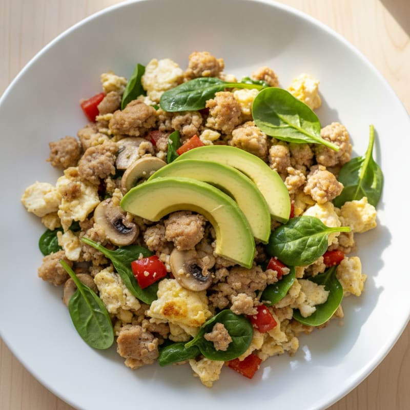 Egg White Veggie Scramble with Turkey Sausage