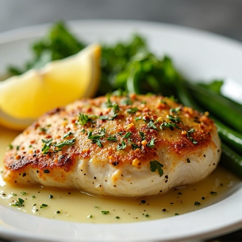 Herb-Crusted Pan Seared Chicken with Lemon Garlic Sauce
