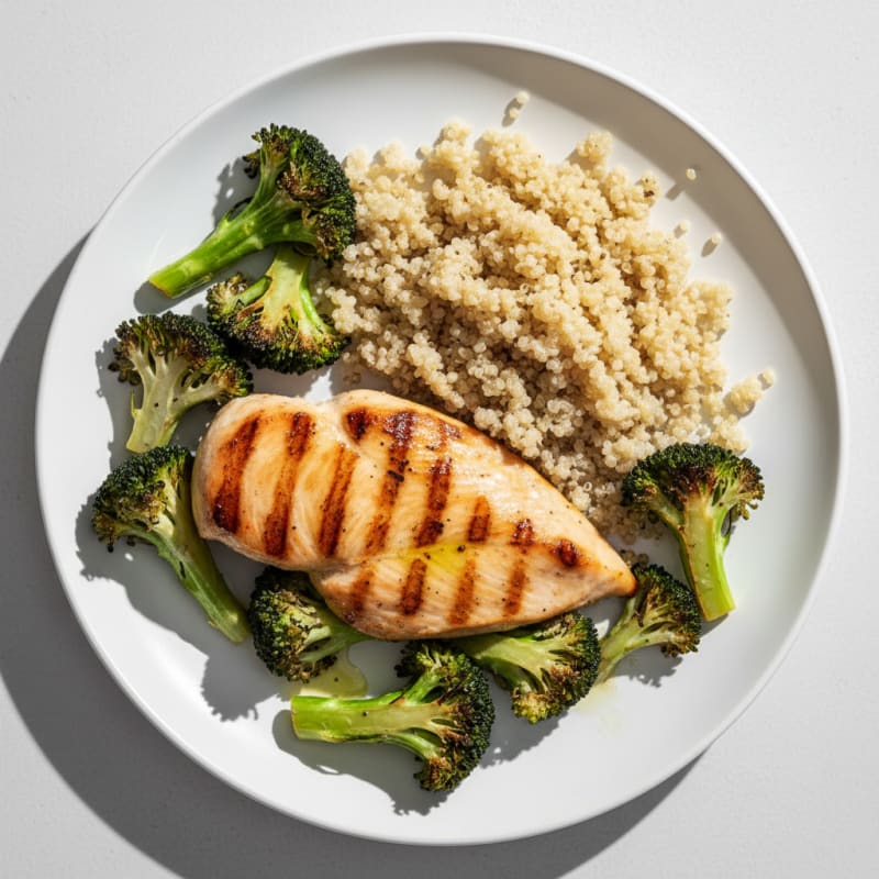Grilled Chicken Breast with Quinoa and Roasted Broccoli