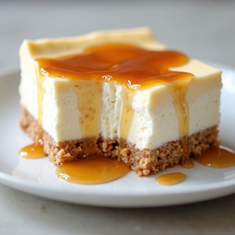 Lightened-Up Greek Yogurt Cheesecake with Date Caramel Drizzle