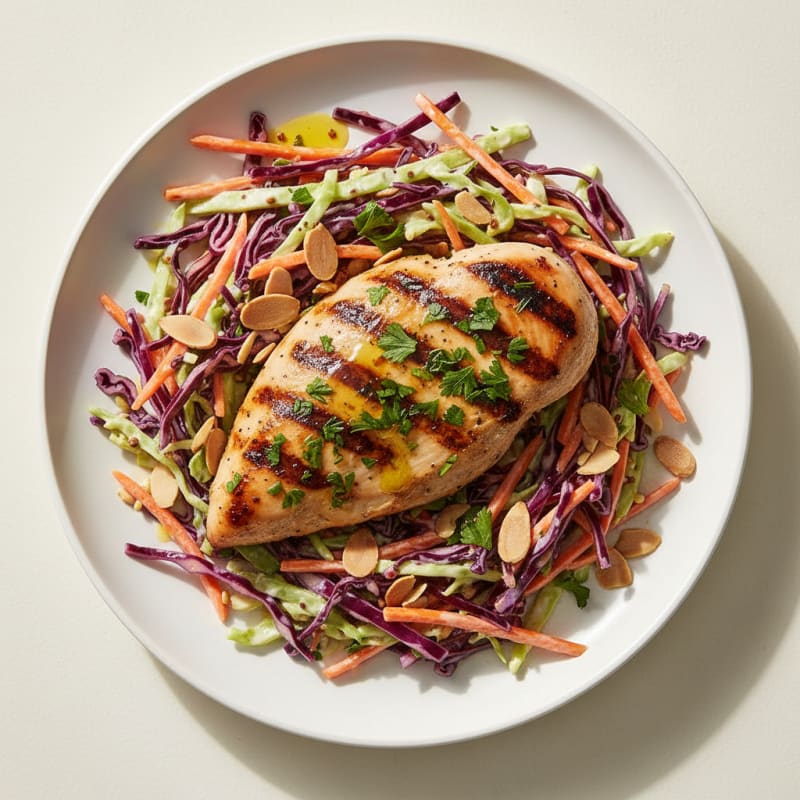 Grilled Chicken Breast with Crunchy Cabbage Slaw