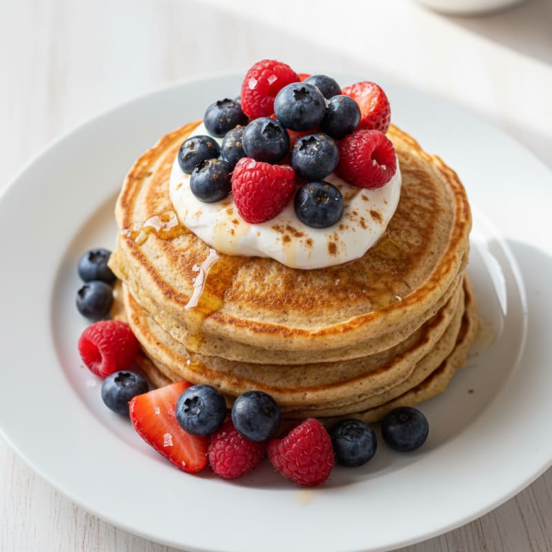 Fluffy Greek Yogurt Pancakes with Berries