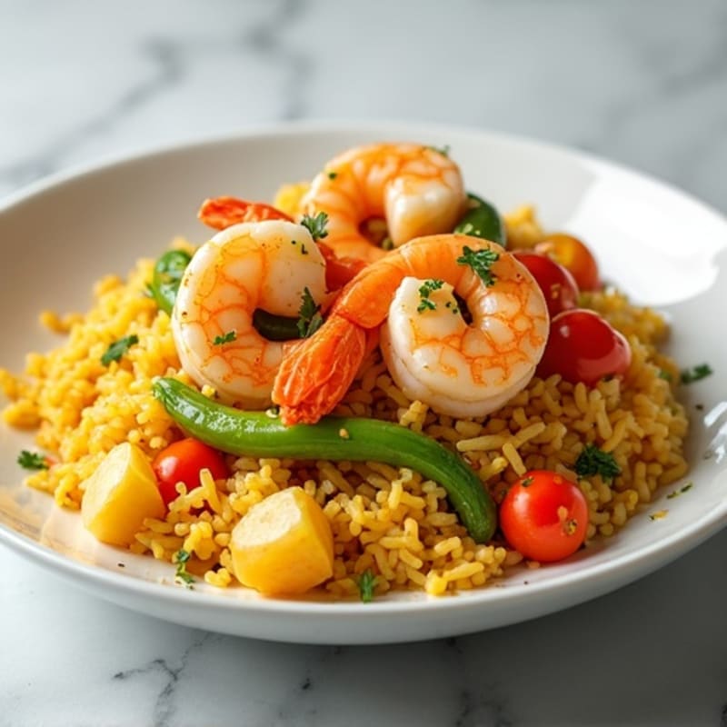 Hearty Seafood and Saffron Rice with Fresh Vegetables