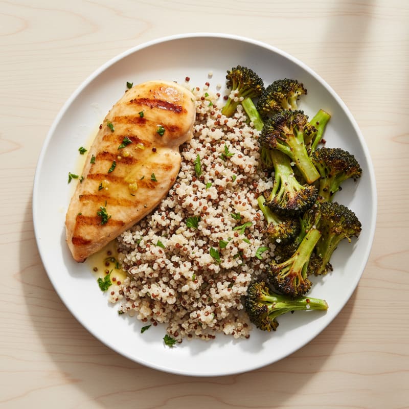 Grilled Chicken Breast with Quinoa and Roasted Broccoli