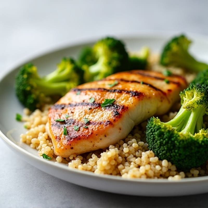 Grilled Chicken Breast with Quinoa and Roasted Broccoli