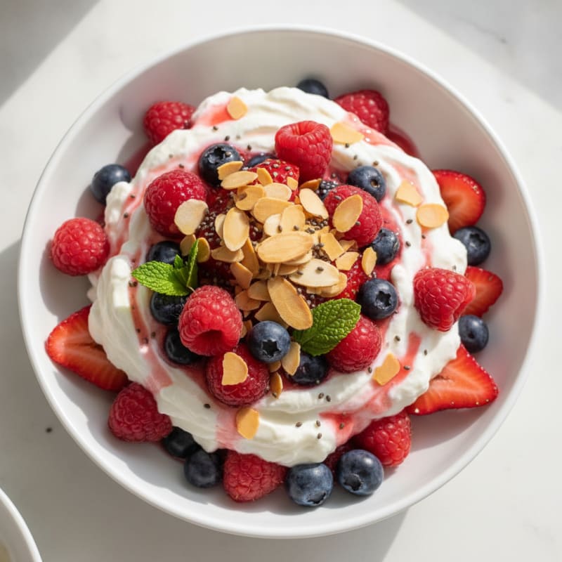 Greek Yogurt Protein Parfait with Mixed Berries and Almonds