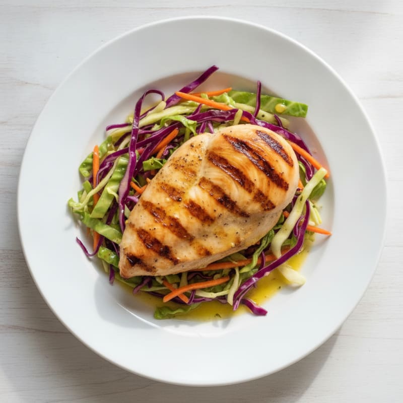 Grilled Chicken Breast with Crunchy Cabbage Slaw and Lemon Vinaigrette