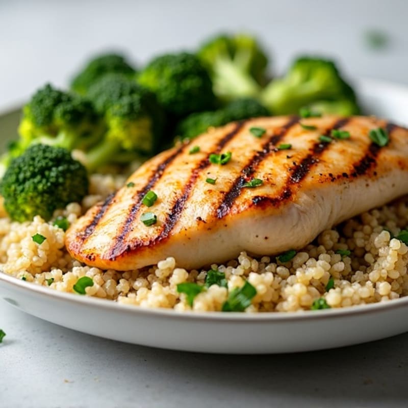 Grilled Chicken Breast with Quinoa and Roasted Broccoli