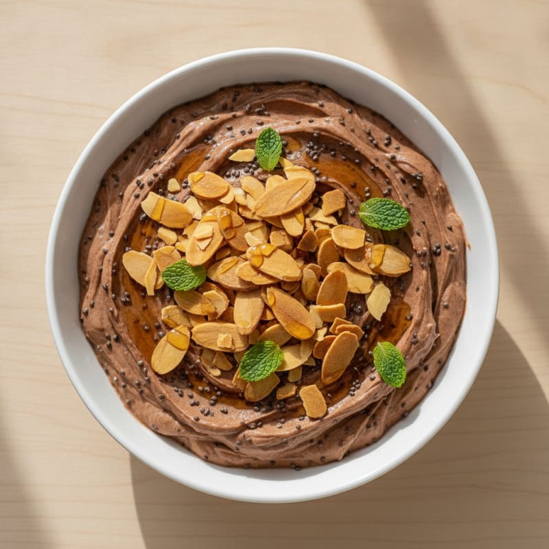 Chocolate Greek Yogurt Protein Pudding with Almonds