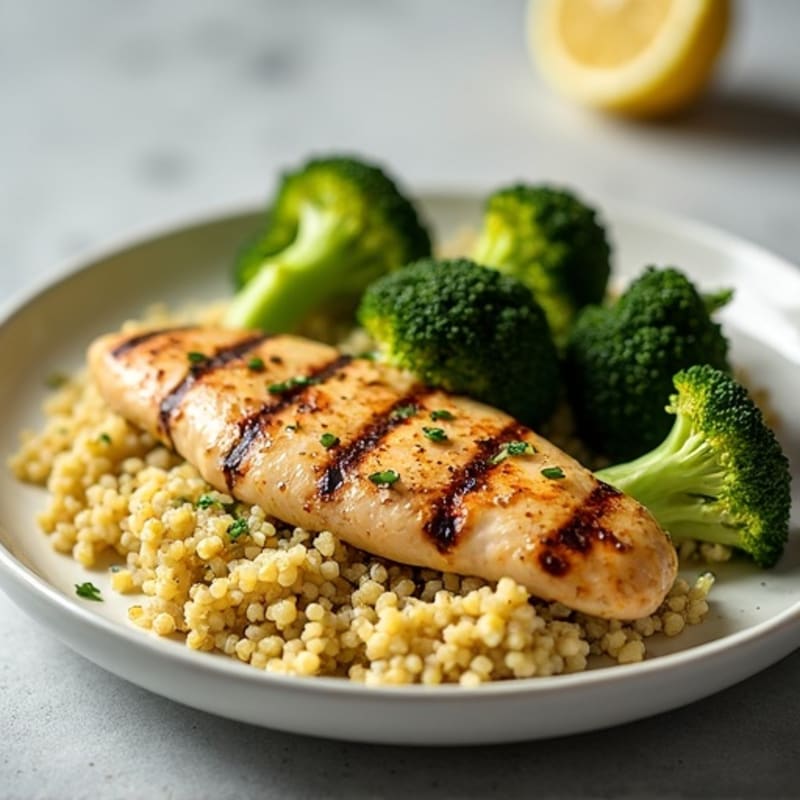 Grilled Lemon Garlic Chicken Breast with Quinoa and Roasted Broccoli