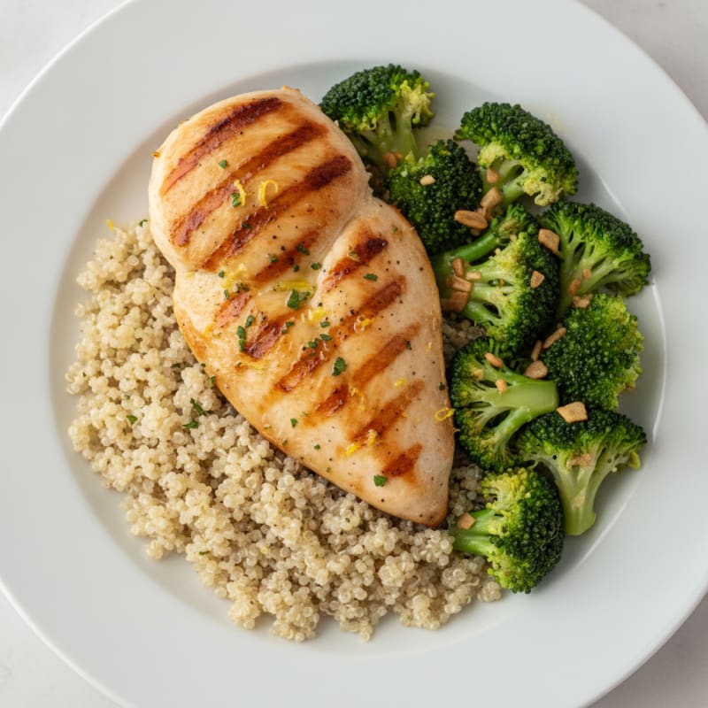 Grilled Chicken Breast with Quinoa and Steamed Broccoli
