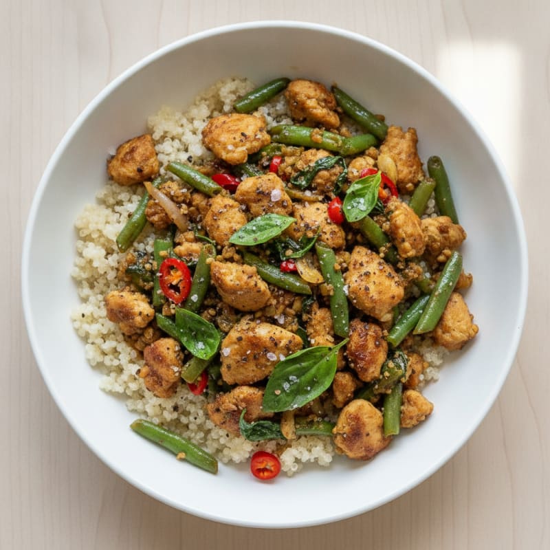 Lean Thai Basil Chicken Quinoa Bowl