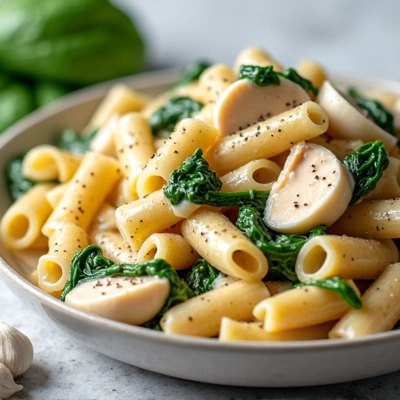 Healthy Creamy Chicken Alfredo Pasta with Spinach