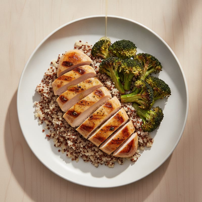 Grilled Chicken Breast with Quinoa and Roasted Broccoli
