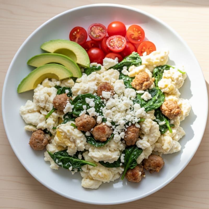 Egg White and Turkey Sausage Scramble with Spinach