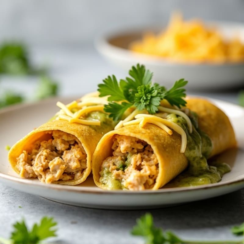 Salsa Verde Shredded Chicken Enchiladas