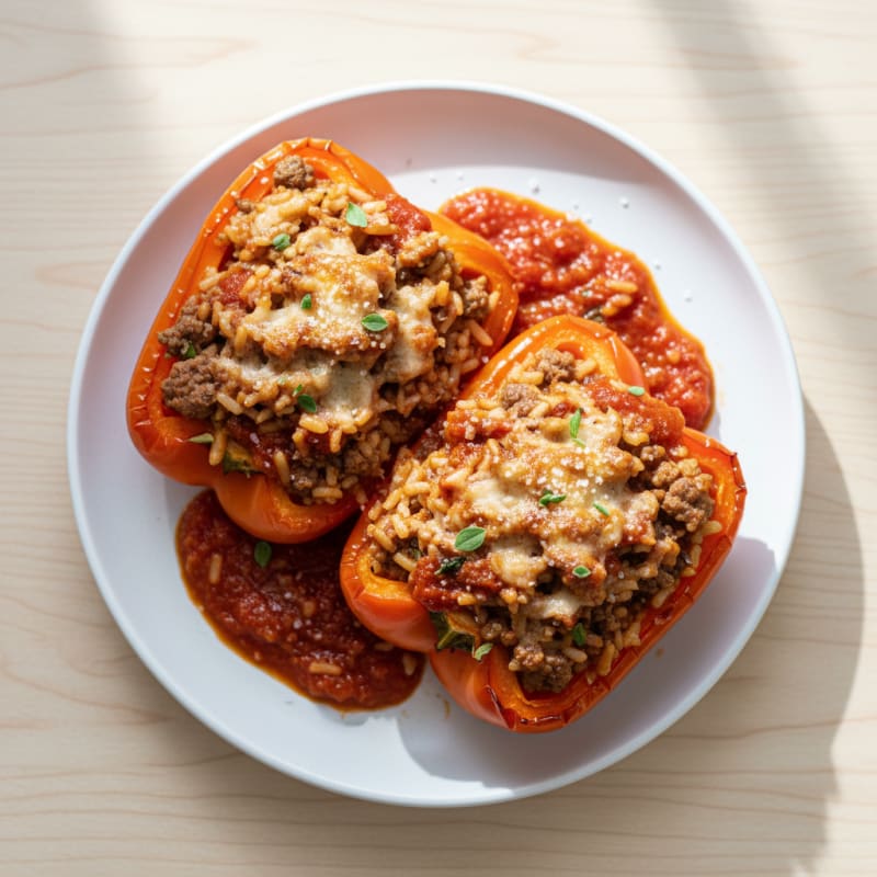 Golden Beef and Rice Stuffed Peppers