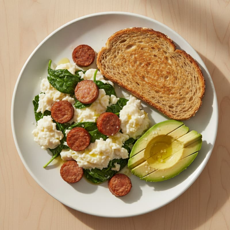 Egg White and Spinach Scramble with Turkey Sausage